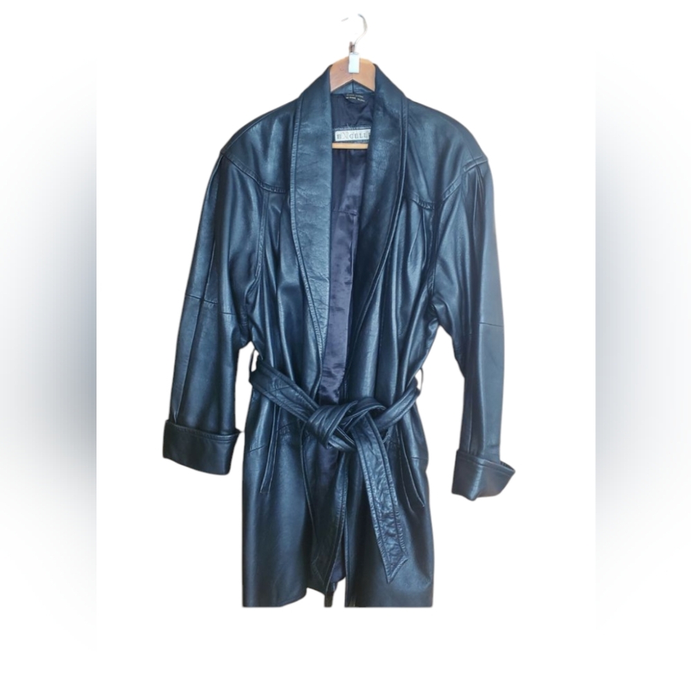 Excelled leather drop shoulder built a wrap coat